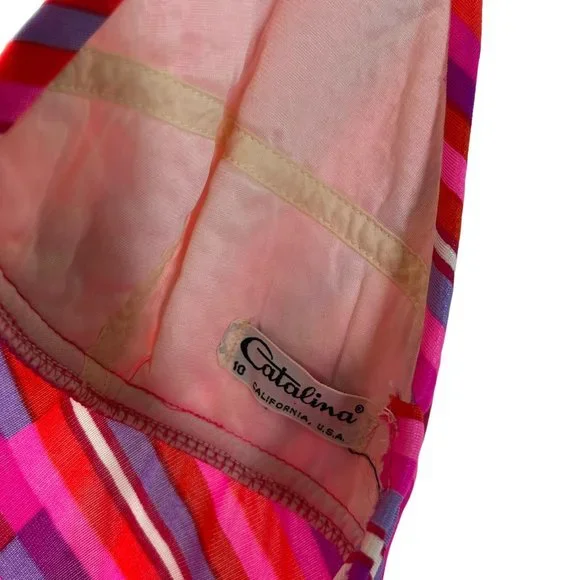 Vintage 60s Catalina Pink Stripe Halter Pool Party Full Length Dress 6 - Picture 5 of 11
